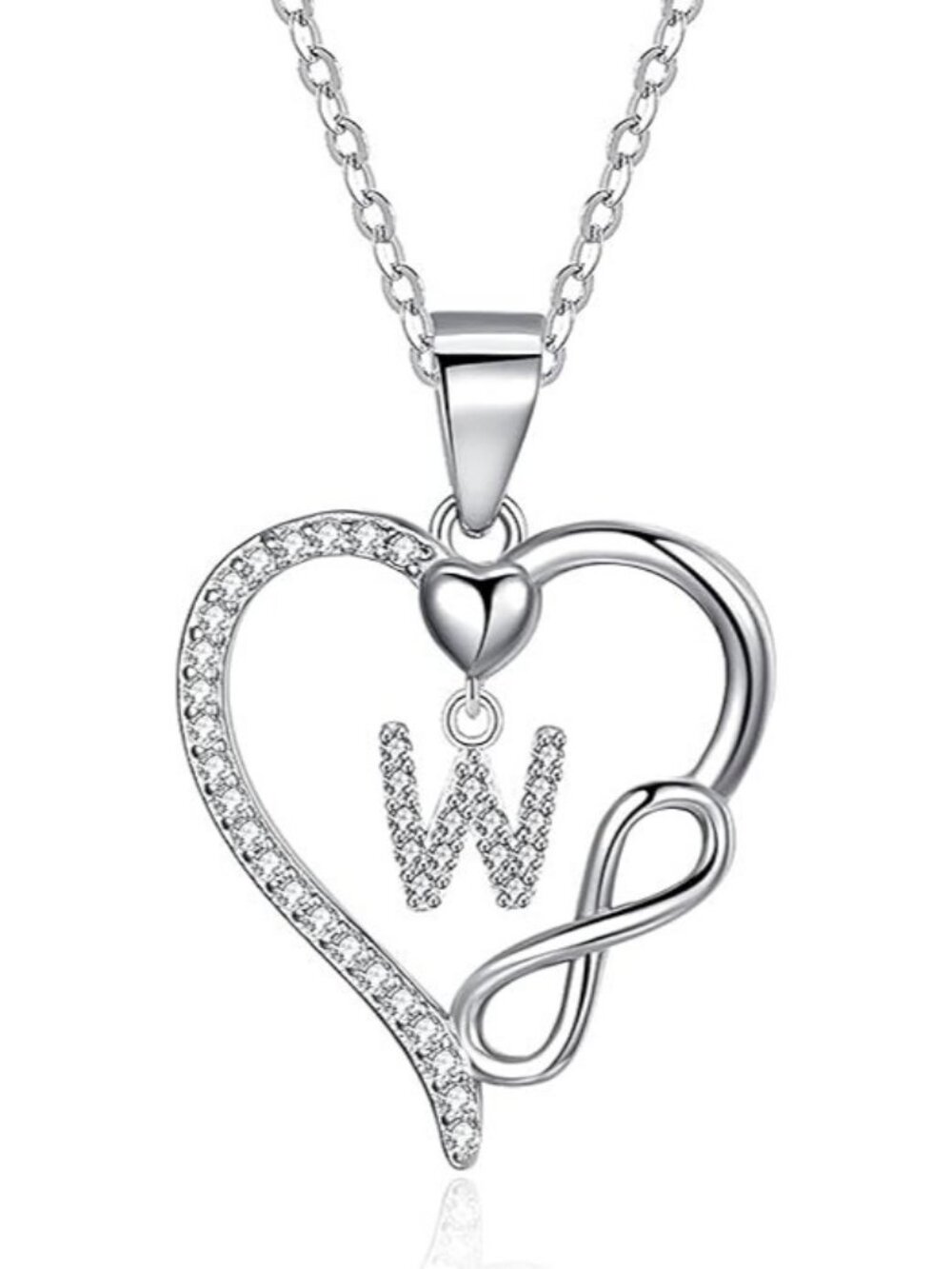 Letter W Dainty 925 Sterling Silver Infinity Heart Initial Necklace